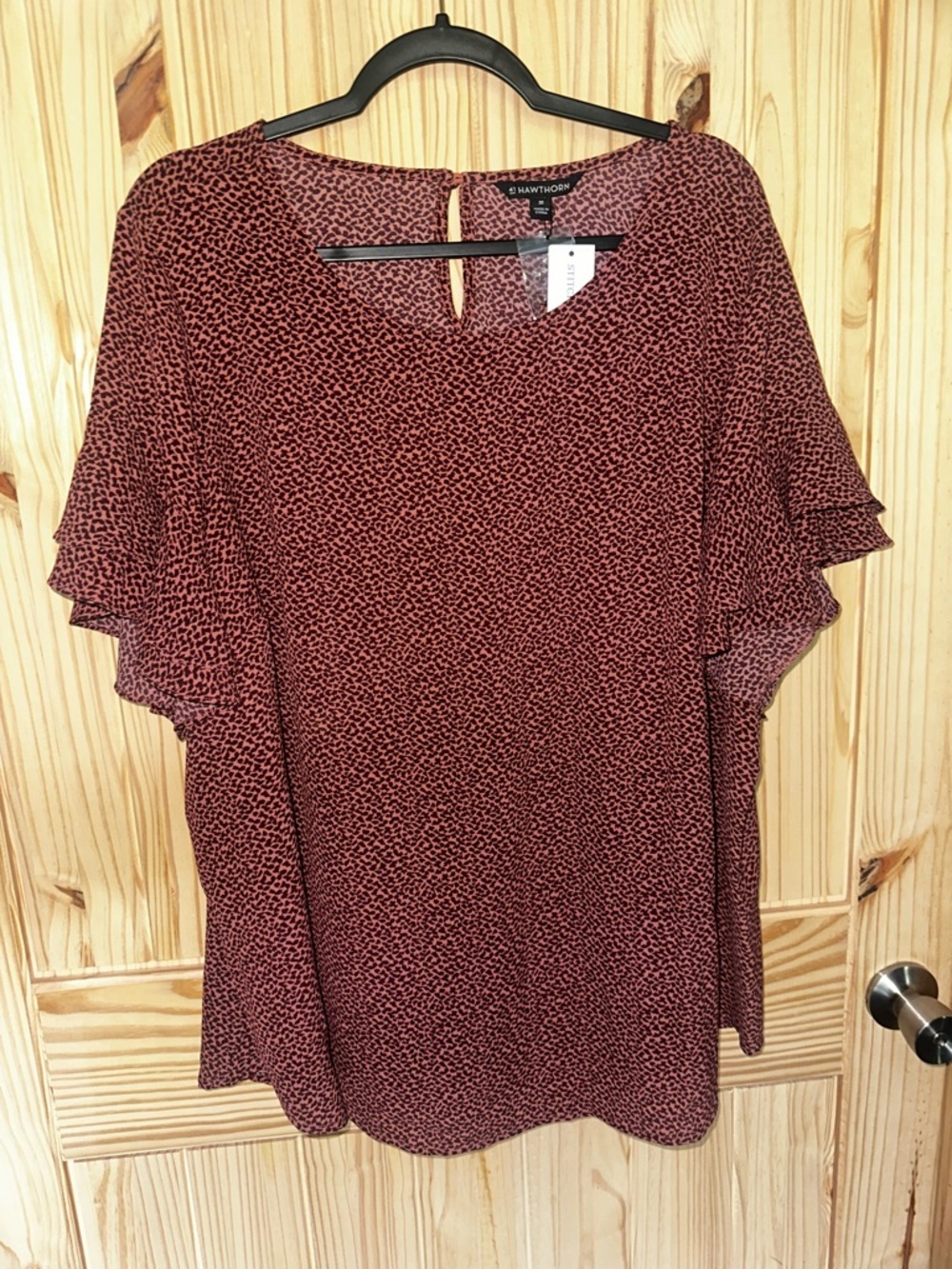 41 Hawthorn Rust Burgundy Printed Flutter Sleeve Blouse